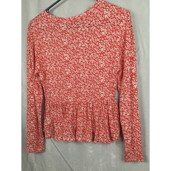 WEDNESDAY'S GIRL WOMEN'S BLOUSE RED LONG SLEEVE RUFFLE HEM SIZE XS - Picture 6 of 8